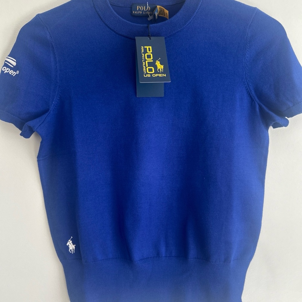 Ralph Lauren Royal Blue US Open Crew Neck Short Sleeve Sweater Top SP NWT